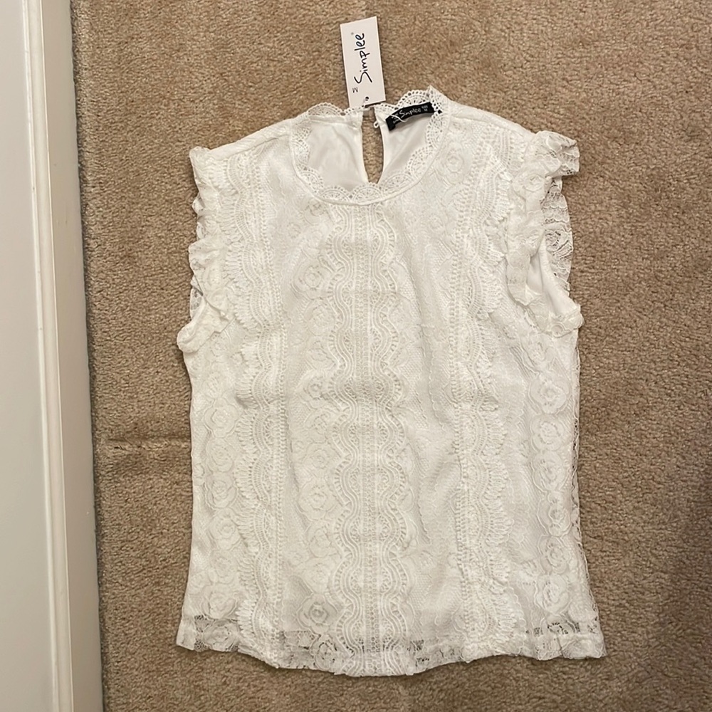 White Lace Business Full Coverage Top Size M